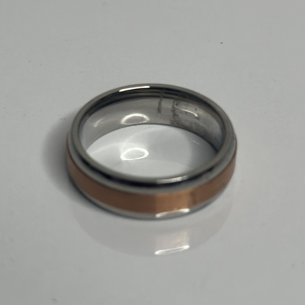 Mens 10kt Rose Gold-SS Diamond Wedding Band, Size 10 - Picture 5 of 8